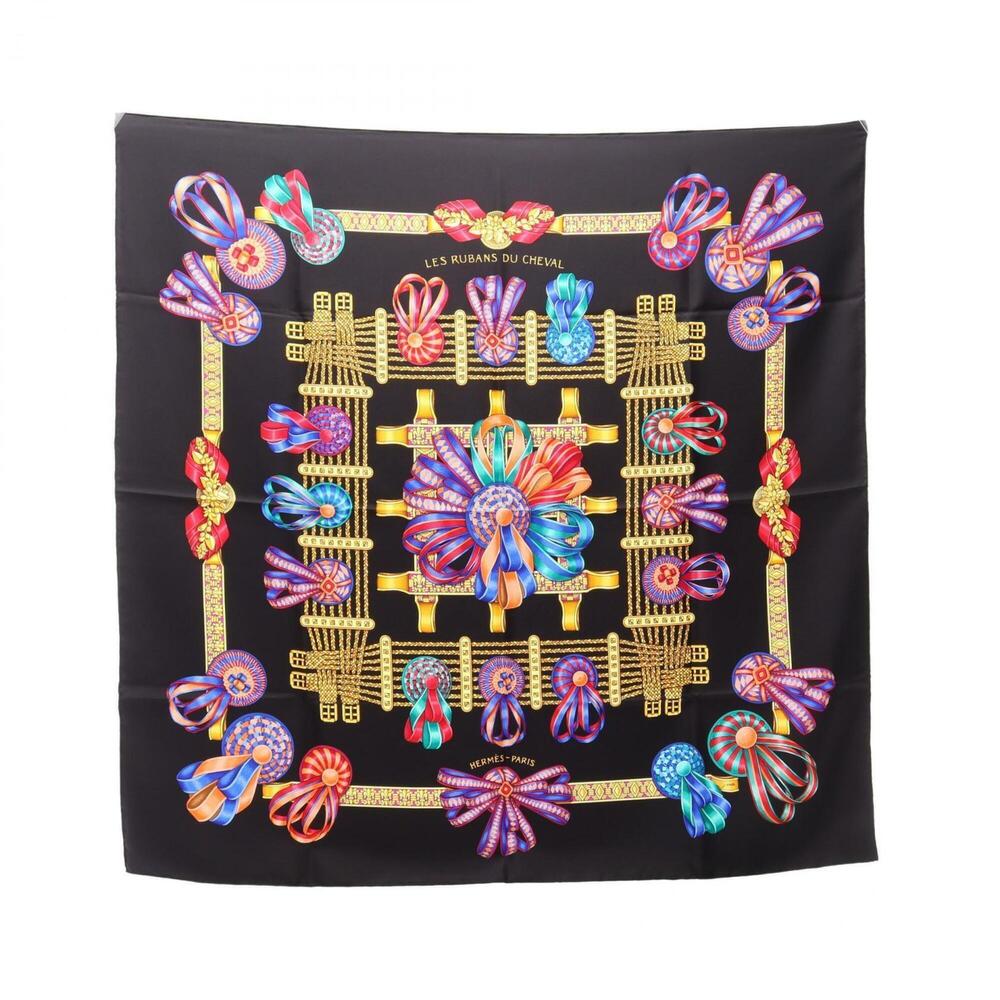 HERMES Black Silk Scarf